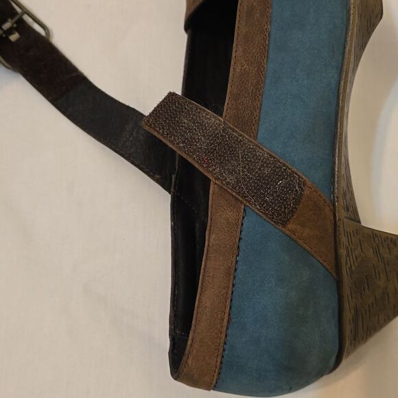 NAOT Dashing Pump Leather Mary Jane Heels Shoes Teal Brown 37/6-6.5 Hook & Loop - Picture 6 of 12